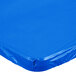 A blue plastic table cover with elastic edges.