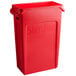 A red Rubbermaid Slim Jim rectangular trash can.