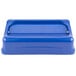 A blue Rubbermaid Slim Jim rectangular trash can lid.