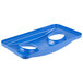 A blue Rubbermaid Slim Jim recycling lid with two holes.