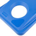 A blue Rubbermaid Slim Jim recycling container lid with a hole in the middle.