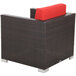 BFM Seating PH5102JV-5477 Aruba Java Wicker Outdoor / Armchair with Logo Red Cushions Main Thumbnail 2
