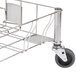 A Rubbermaid stainless steel dolly with wheels.