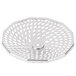 A silver circular stainless steel sieve with holes.