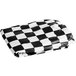 A white background with a black and white checkered cloth.