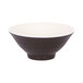 An Elite Global Solutions Durango melamine bowl with a white background and white rim with a chocolate brown interior.