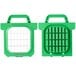 A green plastic container with white grids.