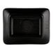 A black square Elite Global Solutions melamine sauce dish with a red circle in the middle and black text.