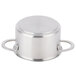 A silver stainless steel Clipper Mill mini serving pot with handles and a lid.