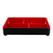 A red and black Elite Global Solutions two-tone melamine bento box tray with three compartments.