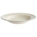 An Acopa ivory stoneware pasta bowl with a wide rim on a white background.