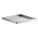 A silver square stainless steel shelf with solid top.