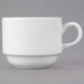 A white Libbey porcelain tea cup with a handle.