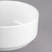 A close-up of a white Libbey Royal Rideau porcelain bouillon bowl.