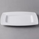 A white rectangular Libbey porcelain plate with a wide rim.
