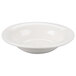 A white porcelain bowl with a white rim and a pattern on it.