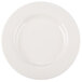 A white porcelain plate with a medium rim design.