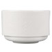 A white Reserve by Libbey Royal Rideau porcelain bouillon bowl with a design on it.