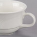 A white Reserve by Libbey Royal Rideau low porcelain tea cup with a handle.