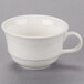 A white Reserve by Libbey Royal Rideau low porcelain tea cup with a handle.