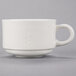 A white Reserve by Libbey Royal Rideau porcelain cup with a handle.