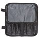 A black and gray Mercer Culinary travel bag with zippers.