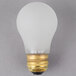 A Satco A15 incandescent light bulb with frosted glass and a gold base.