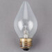 A close-up of a Satco 60 watt clear shatterproof incandescent light bulb with a white finish.