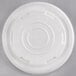 A close-up of a white EcoChoice PLA compostable plastic lid with text.
