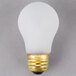 A Satco frosted incandescent light bulb with a gold base.