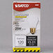 A white box for a Satco 25 watt incandescent light bulb with shatterproof finish.