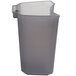 A gray plastic pulp collector with a handle and curved edge.