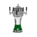 A silver and green Micro Matic Zeus beer tap tower with 5 taps.