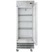 An Avantco stainless steel reach-in refrigerator with solid doors and shelves.