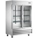 An Avantco stainless steel reach-in refrigerator with glass doors.