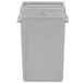 A grey Rubbermaid rectangular trash can with a grey lid.