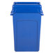 A blue Rubbermaid Slim Jim rectangular trash can with a blue lid.