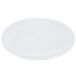 A white melamine plate with a wide circular rim with a yellow edge.