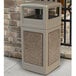 A beige Commercial Zone StoneTec square trash can with riverstone panels and a dome lid.