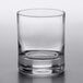 A close-up of a clear Libbey Modernist Rocks glass on a table.