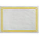 A white rectangular paper placemat with a yellow Greek key border.