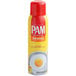 A yellow can of PAM Original Release Spray with white text on a white surface.