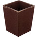 A brown square Tablecraft Contemporary Collection bowl with a maroon speckle pattern on a counter.