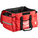 A red nylon ServIt insulated delivery bag with black straps and a zipper.