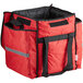 A red ServIt food delivery bag with black handles and straps.