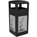 Commercial Zone 732996199 42 Gallon Black Square Trash Receptacle with Stainless Steel Cattail Panels and Dome Lid Main Thumbnail 1