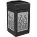 Commercial Zone 734161 42 Gallon Black Square Trash Receptacle with Stainless Steel Reed Panels Main Thumbnail 1