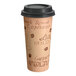 A brown paper Choice 20 oz. poly paper coffee cup with a lid decorated with brown text.