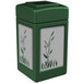 Commercial Zone 733960 42 Gallon Green Square Trash Receptacle with Stainless Steel Cattail Panels Main Thumbnail 1