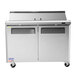 A Turbo Air stainless steel refrigerator with two doors and a mega top counter.